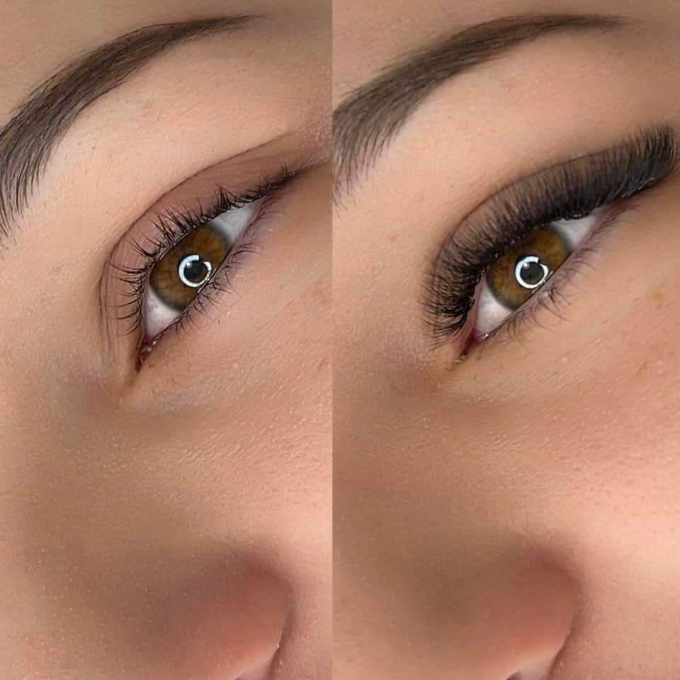 Detail oka před a po aplikaci umělých řas Luxury Lashes